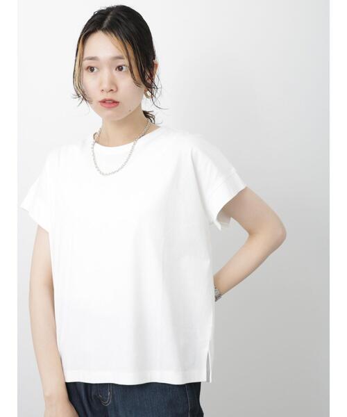 Samansa Mos2 blue（サマンサモスモスブルー）の「【USAコットン】フレンチスリーブTシャツ（Tシャツ/カットソー・レディース・ホワイト/ブラック/ベージュ/オフホワイト/ブルー・F）」の10枚目の写真