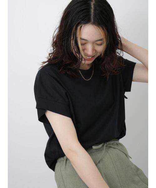 Samansa Mos2 blue（サマンサモスモスブルー）の「【USAコットン】フレンチスリーブTシャツ（Tシャツ/カットソー・レディース・ホワイト/ブラック/ベージュ/オフホワイト/ブルー・F）」の11枚目の写真