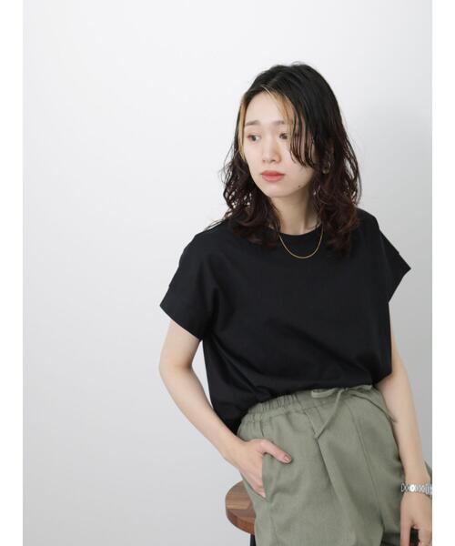 Samansa Mos2 blue（サマンサモスモスブルー）の「【USAコットン】フレンチスリーブTシャツ（Tシャツ/カットソー・レディース・ホワイト/ブラック/ベージュ/オフホワイト/ブルー・F）」の12枚目の写真