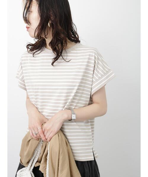 Samansa Mos2 blue（サマンサモスモスブルー）の「【USAコットン】フレンチスリーブTシャツ（Tシャツ/カットソー・レディース・ホワイト/ブラック/ベージュ/オフホワイト/ブルー・F）」の14枚目の写真