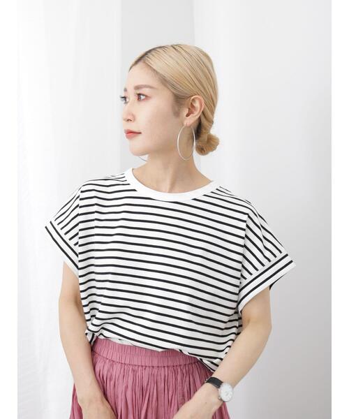 Samansa Mos2 blue（サマンサモスモスブルー）の「【USAコットン】フレンチスリーブTシャツ（Tシャツ/カットソー・レディース・ホワイト/ブラック/ベージュ/オフホワイト/ブルー・F）」の18枚目の写真