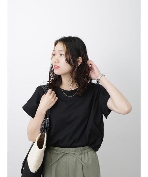 Samansa Mos2 blue（サマンサモスモスブルー）の「【USAコットン】フレンチスリーブTシャツ（Tシャツ/カットソー・レディース・ホワイト/ブラック/ベージュ/オフホワイト/ブルー・F）」の22枚目の写真