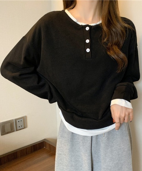 deux amour（ドゥーザムール）の「レイヤード風ヘンリーロンT（Tシャツ/カットソー・レディース・グレー/グリーン/ブラック/ブルー・FREE）」の21枚目の写真