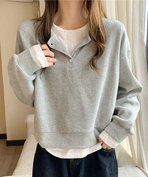 deux amour（ドゥーザムール）の「レイヤード風ヘンリーロンT（Tシャツ/カットソー・レディース・グレー/グリーン/ブラック/ブルー・FREE）」の19枚目の写真