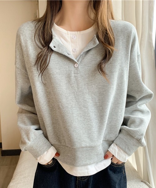 deux amour（ドゥーザムール）の「レイヤード風ヘンリーロンT（Tシャツ/カットソー・レディース・グレー/グリーン/ブラック/ブルー・FREE）」の22枚目の写真