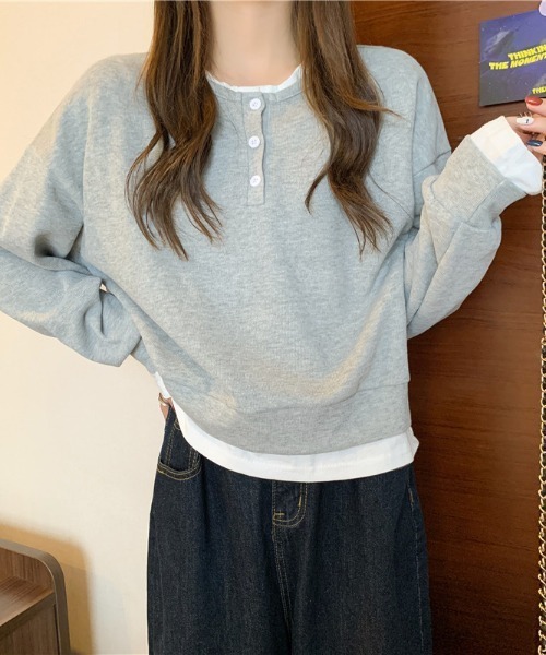 deux amour（ドゥーザムール）の「レイヤード風ヘンリーロンT（Tシャツ/カットソー・レディース・グレー/グリーン/ブラック/ブルー・FREE）」の15枚目の写真