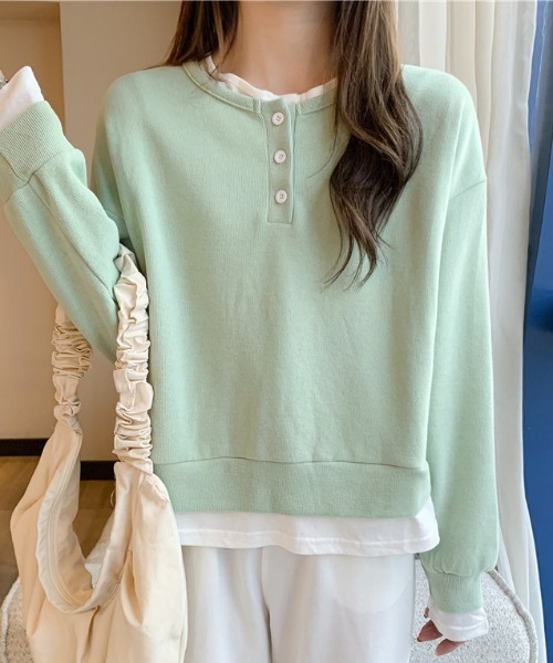 deux amour（ドゥーザムール）の「レイヤード風ヘンリーロンT（Tシャツ/カットソー・レディース・グレー/グリーン/ブラック/ブルー・FREE）」の8枚目の写真