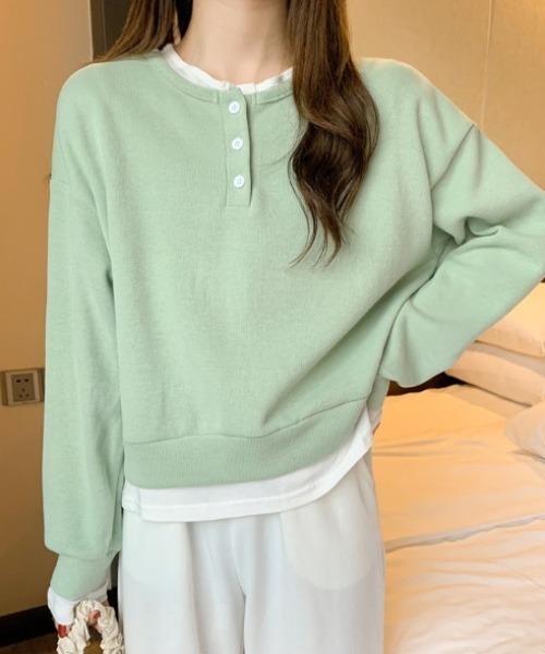 deux amour（ドゥーザムール）の「レイヤード風ヘンリーロンT（Tシャツ/カットソー・レディース・グレー/グリーン/ブラック/ブルー・FREE）」の18枚目の写真