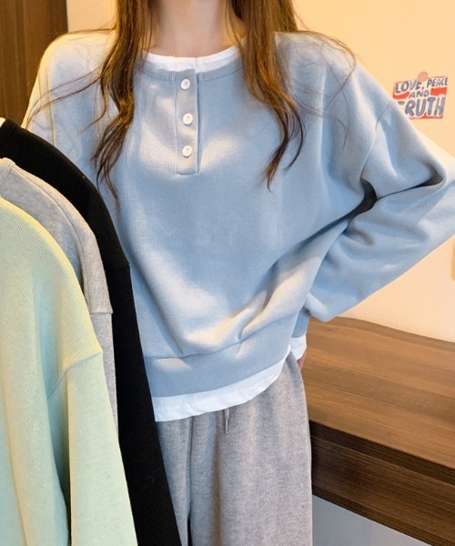 deux amour（ドゥーザムール）の「レイヤード風ヘンリーロンT（Tシャツ/カットソー・レディース・グレー/グリーン/ブラック/ブルー・FREE）」の11枚目の写真