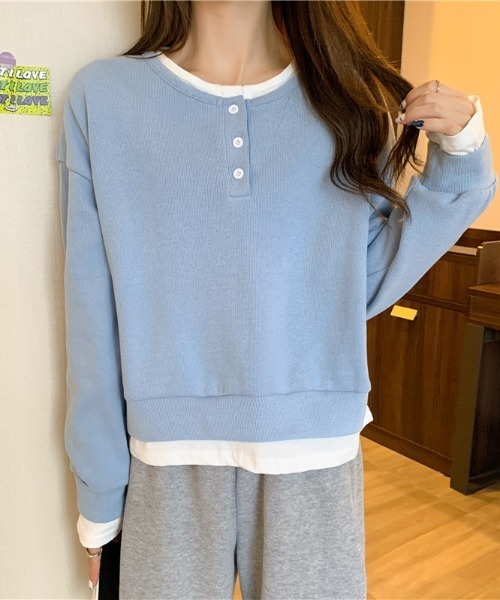 deux amour（ドゥーザムール）の「レイヤード風ヘンリーロンT（Tシャツ/カットソー・レディース・グレー/グリーン/ブラック/ブルー・FREE）」の16枚目の写真