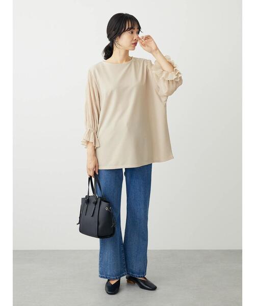 Green　Parks（グリーンパークス）の「マジョリカドッキング7分袖プルオーバー（Tシャツ/カットソー・レディース・サックスブルー/ブラック/ライトベージュ/ネイビー・FREE）」の18枚目の写真