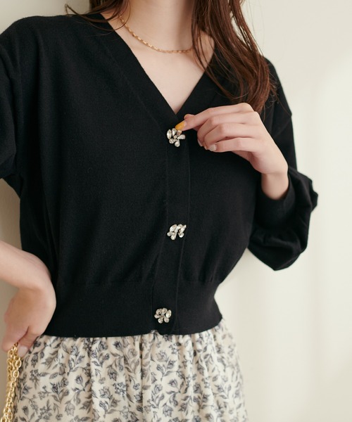 キラキラビジューカーディガン（カーディガン/ボレロ）｜natural