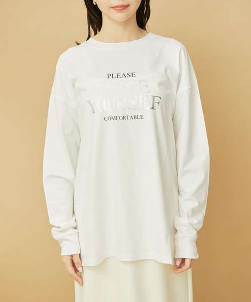 VIS（ビス）の「【洗える】ロゴ＆フォト箔プリントアソートロングTシャツ（Tシャツ/カットソー・レディース・ホワイト系その他/ホワイト系その他2・FREE）」の5枚目の写真