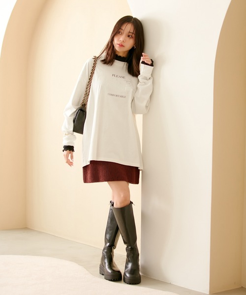 VIS（ビス）の「【洗える】ロゴ＆フォト箔プリントアソートロングTシャツ（Tシャツ/カットソー・レディース・ホワイト系その他/ホワイト系その他2・FREE）」の21枚目の写真