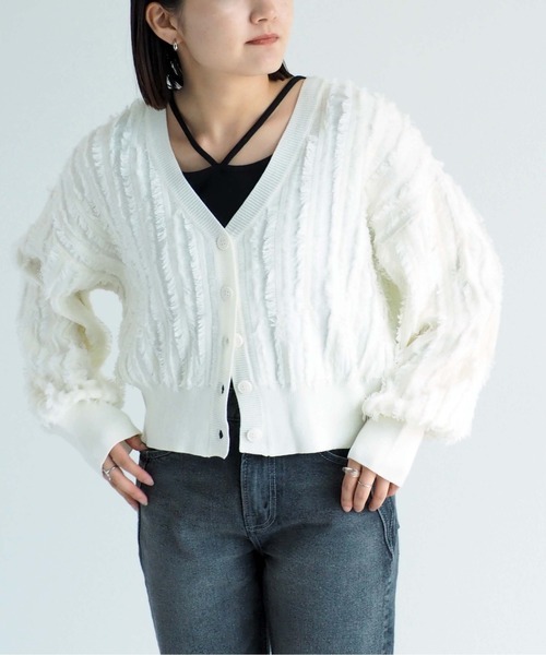 ロエフ LOEFF フリンジVネックカーディガン トップス