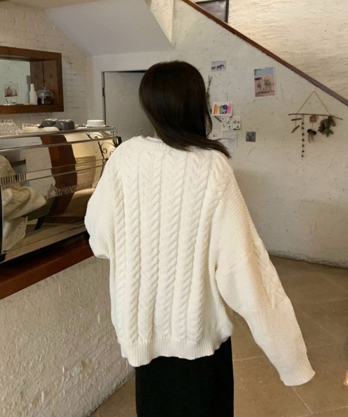 yuue' ( wear )(ユーイ)の「ケーブル編みプルオーバーニット(ニット/セーター・レディース・ブルー/ホワイト・FREE)」の8枚目の写真
