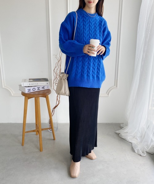 yuue' ( wear )(ユーイ)の「ケーブル編みプルオーバーニット(ニット/セーター・レディース・ブルー/ホワイト・FREE)」の15枚目の写真