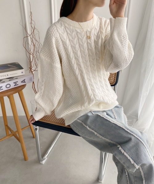 yuue' ( wear )(ユーイ)の「ケーブル編みプルオーバーニット(ニット/セーター・レディース・ブルー/ホワイト・FREE)」の18枚目の写真