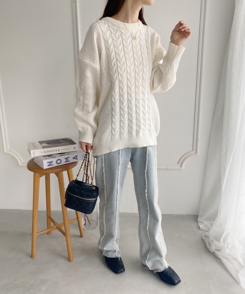 yuue' ( wear )(ユーイ)の「ケーブル編みプルオーバーニット(ニット/セーター・レディース・ブルー/ホワイト・FREE)」の19枚目の写真