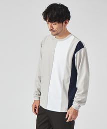 ABAHOUSE GRAY | 【梨地】ストライプ切替 長袖Tシャツ / スウェット(Tシャツ/カットソー)