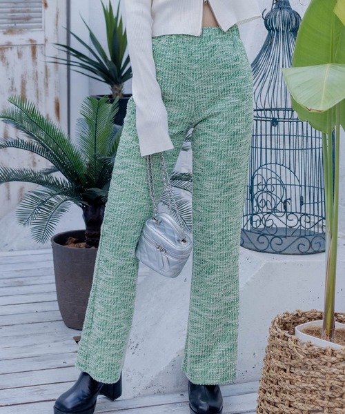 clear（クリア）の「ストレッチツイードフレアパンツ[低身長用サイズ有]≪2024SS≫（その他パンツ・レディース・ベージュ/ブラック/ピンク/グリーン・F/XS）」の3枚目の写真