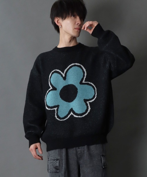 SITRY(シトリー)の「classic flower Jacquard Knit Sweater/クラシック フラワー ジャガード ニット セーター(ニット/セーター・メンズ・ホワイト/グレイッシュブルー/ブラック・L/M)」の22枚目の写真