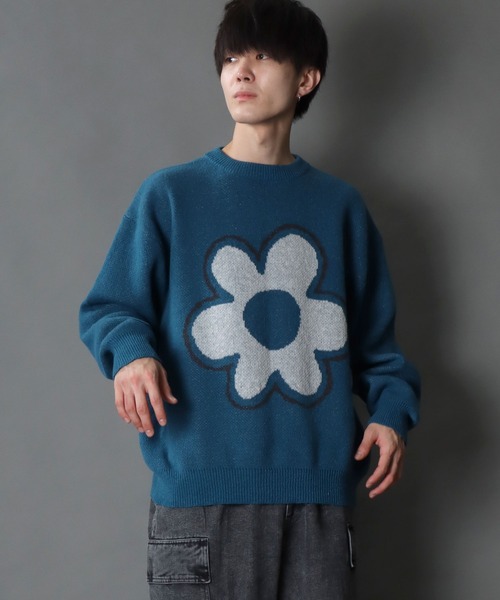 SITRY(シトリー)の「classic flower Jacquard Knit Sweater/クラシック フラワー ジャガード ニット セーター(ニット/セーター・メンズ・ホワイト/グレイッシュブルー/ブラック・L/M)」の17枚目の写真