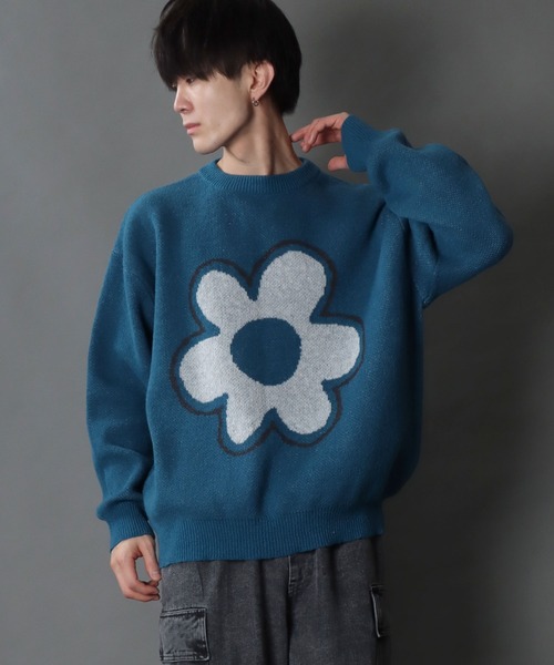 SITRY(シトリー)の「classic flower Jacquard Knit Sweater/クラシック フラワー ジャガード ニット セーター(ニット/セーター・メンズ・ホワイト/グレイッシュブルー/ブラック・L/M)」の16枚目の写真