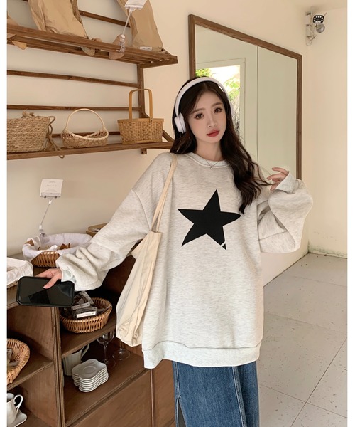 DEVICE（デバイス）の「オーバーサイズ プルオーバー 星柄 スタープリント スウェット トレーナー（スウェット・レディース・グレー/グレー系その他・FREE）」の20枚目の写真