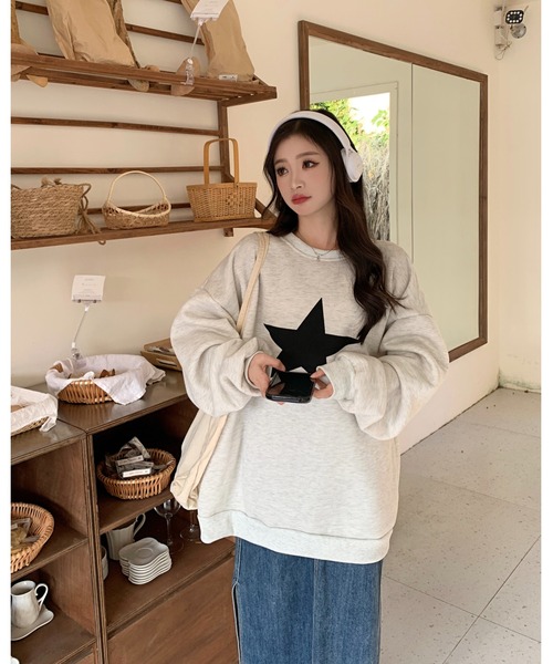 DEVICE（デバイス）の「オーバーサイズ プルオーバー 星柄 スタープリント スウェット トレーナー（スウェット・レディース・グレー/グレー系その他・FREE）」の22枚目の写真