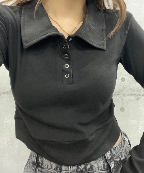 ROGER AND RAW(ロジャーアンドロウ)の「ショート丈襟トップス(Tシャツ/カットソー・レディース・ブラック/ホワイト/グレー・FREE)」の8枚目の写真