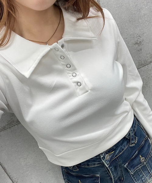 ROGER AND RAW(ロジャーアンドロウ)の「ショート丈襟トップス(Tシャツ/カットソー・レディース・ブラック/ホワイト/グレー・FREE)」の12枚目の写真