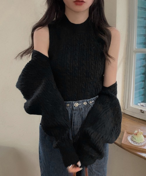 Miniministore（ミニミニストア）の「ニットカーディガン タンクトップ セット（ニット/セーター・レディース・モカ/ダークグレー/アイボリー/ブラック・フリー）」の2枚目の写真