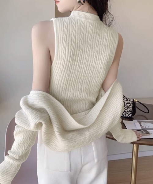 Miniministore（ミニミニストア）の「ニットカーディガン タンクトップ セット（ニット/セーター・レディース・モカ/ダークグレー/アイボリー/ブラック・フリー）」の8枚目の写真