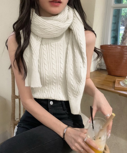 Miniministore（ミニミニストア）の「ニットカーディガン タンクトップ セット（ニット/セーター・レディース・モカ/ダークグレー/アイボリー/ブラック・フリー）」の9枚目の写真