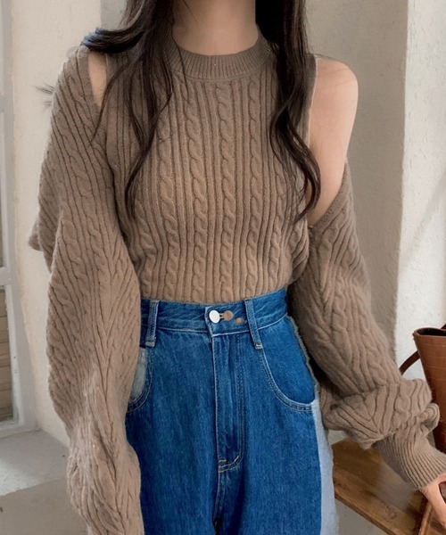Miniministore（ミニミニストア）の「ニットカーディガン タンクトップ セット（ニット/セーター・レディース・モカ/ダークグレー/アイボリー/ブラック・フリー）」の10枚目の写真