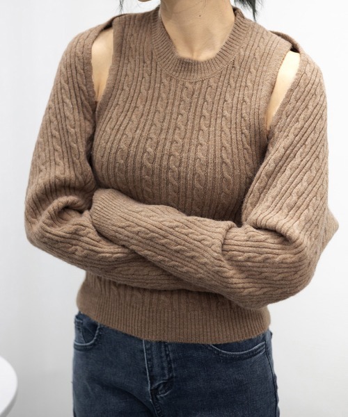 Miniministore（ミニミニストア）の「ニットカーディガン タンクトップ セット（ニット/セーター・レディース・モカ/ダークグレー/アイボリー/ブラック・フリー）」の12枚目の写真