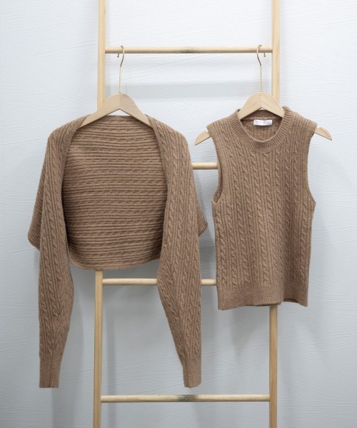 Miniministore（ミニミニストア）の「ニットカーディガン タンクトップ セット（ニット/セーター・レディース・モカ/ダークグレー/アイボリー/ブラック・フリー）」の15枚目の写真