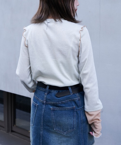 tシャツ ラメリブカットソー レディース CIAOPANIC（チャオパニック）の「袖切替ラメ配色リブカットソー