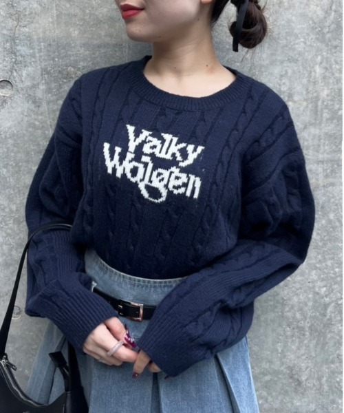 OLIVE des OLIVE(オリーブデオリーブ)の「ケーブルロゴジャガードニット 1032050530(ニット/セーター・レディース・アイボリー/トップグレー/ネイビー・FREE)」の3枚目の写真