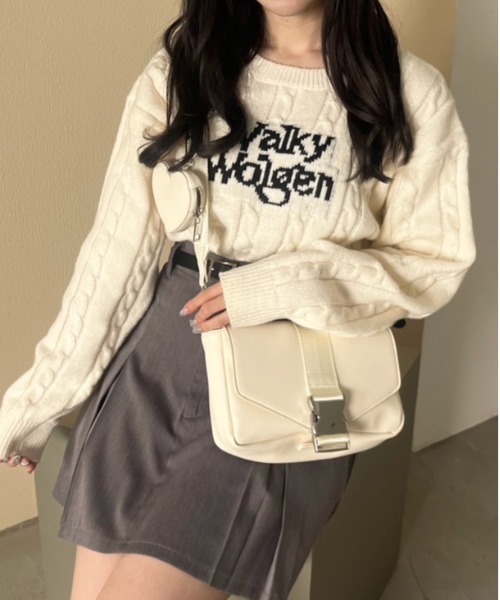 OLIVE des OLIVE(オリーブデオリーブ)の「ケーブルロゴジャガードニット 1032050530(ニット/セーター・レディース・アイボリー/トップグレー/ネイビー・FREE)」の1枚目の写真