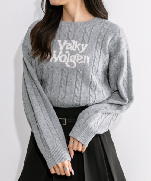 OLIVE des OLIVE(オリーブデオリーブ)の「ケーブルロゴジャガードニット 1032050530(ニット/セーター・レディース・アイボリー/トップグレー/ネイビー・FREE)」の2枚目の写真