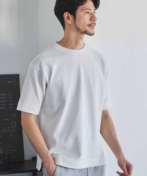 UNION STATION(ユニオンステーション)の「シェブロン柄リンクスジャガードTシャツ(Tシャツ/カットソー・メンズ・ホワイト/ライトグレー/サックスブルー/ブラック・LL/L/M/S)」の6枚目の写真