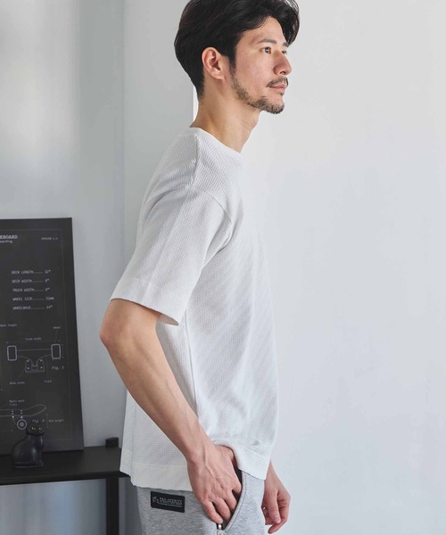 UNION STATION(ユニオンステーション)の「シェブロン柄リンクスジャガードTシャツ(Tシャツ/カットソー・メンズ・ホワイト/ライトグレー/サックスブルー/ブラック・LL/L/M/S)」の7枚目の写真