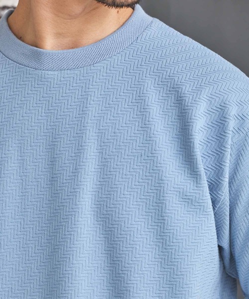 UNION STATION(ユニオンステーション)の「シェブロン柄リンクスジャガードTシャツ(Tシャツ/カットソー・メンズ・ホワイト/ライトグレー/サックスブルー/ブラック・LL/L/M/S)」の10枚目の写真