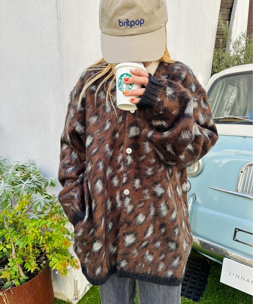 HOUSTON - HOUSTONレオパード柄モヘアタッチ カーディガン HOUSTON woman ヒューストン ウーマン LEOPARD MOHAIR TOUCH