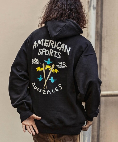 Mark Gonzales（マーク・ゴンザレス）の「【WEB・直営店限定】MARK GONZALES ARTWORK COLLECTION(マーク ゴンザレス)バックプリントプルパーカー 3type 5colors（パーカー・メンズ・ベージュ系1/ネイビー系1/グレー系2/ネイビー系2/ブラック系3/グレー系1/ネイビー系3/ホワイト系1/グレー系3/ホワイト系2/ホワイト系3/ブラック系2/ブラック系1/ベージュ系2/ベージュ系3・L/XL/M）」の4枚目の写真
