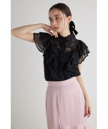 メッシュレースコンビフリルブラウス 春服