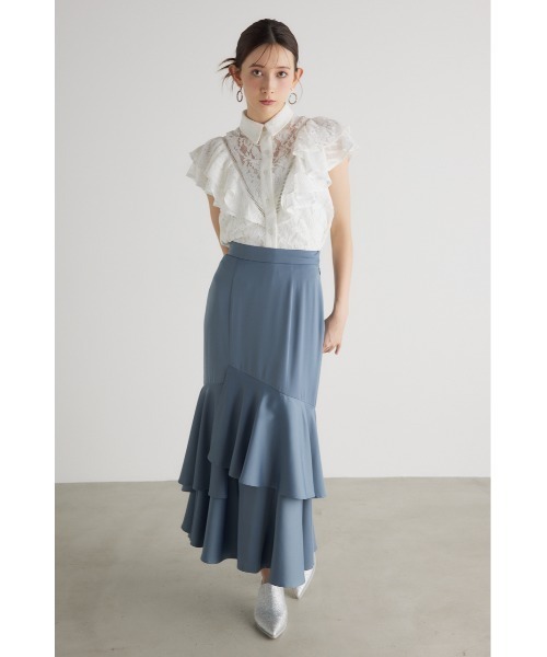 rienda（リエンダ）の「メッシュレースコンビフリルブラウス 春服（シャツ/ブラウス・レディース・ホワイト/ライトピンク/ブラック・FREE）」の6枚目の写真