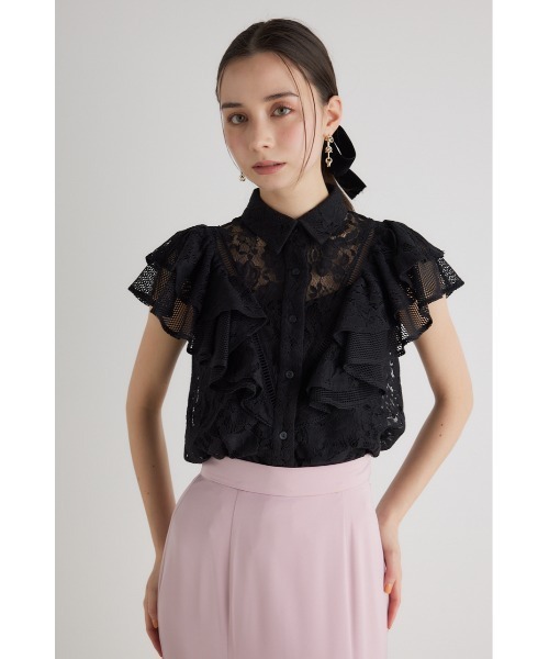 rienda（リエンダ）の「メッシュレースコンビフリルブラウス 春服（シャツ/ブラウス・レディース・ホワイト/ライトピンク/ブラック・FREE）」の11枚目の写真